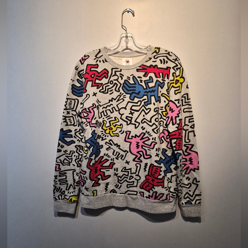Keith Haring X Forever 21 Grey Graphic Crewneck Sweater | Size Medium